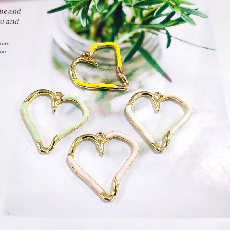 

2020 New Irregular Heart-shaped Alloy Dripping Oil Pendant Earrings Accessories Jewelry Making Supplies Earring Findings 4pcs