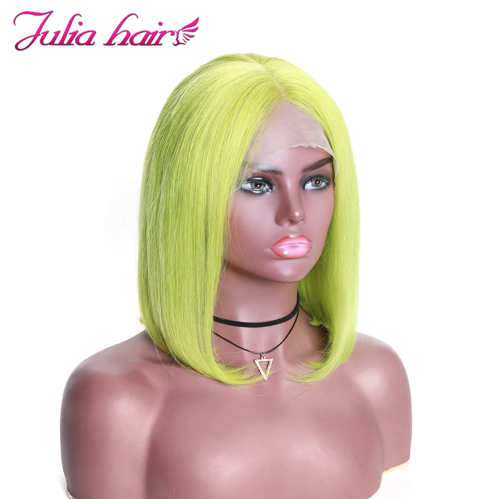 Blonde Bob Lace Front Human Hair Wigs Straight Brazilian Remy 613 Yellow Pink Green 13x4 Lace Front Short Bob Wig Pre Plucked (4)