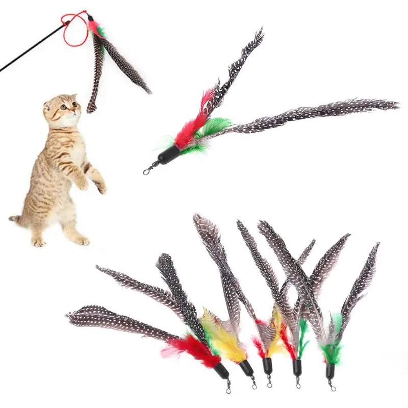 5PCS Handmade Natural Feather Cat Toy Da Bird Refills Interactive Teaser Sticks Dropshipping