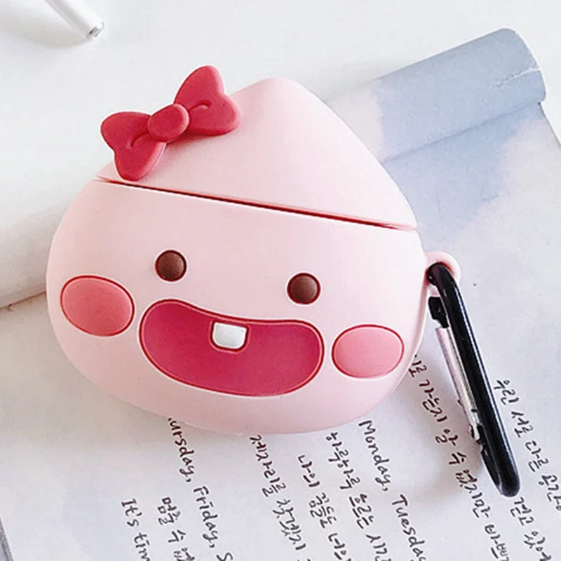 

Cute 3D Cartoon Bow Toothy Peach Silicone Soft Headset Case For Apple New Airpods 1/2 Cover Wireless Bluetooth Earphone Case