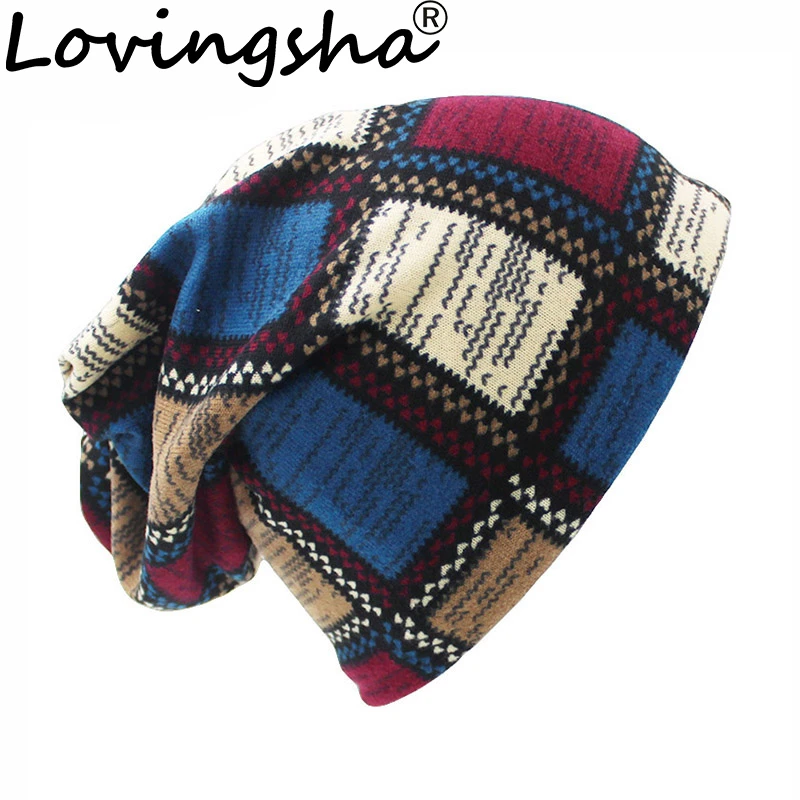 LOVINGSHA Brand Autumn Winter Hats For Women Plaid Design Contrast Color Ladies hat Skullies And Beanies Men Hat Unisex HT022 mens skully