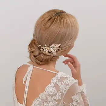 

YouLaPan Gold Hair Accessories Hair Comb Headpiece Pearl Bride Tiaras Hair Jewelry Women Wedding Hair Piece Bridal Clips HP33