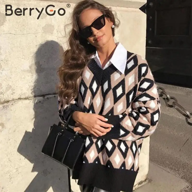 BerryGo, Повседневный свитер с v-образным вырезом, наборы, женские офисные юбки, костюм, комплекты свитеров, Осень-зима, уличная одежда, шикарный женский костюм, наборы