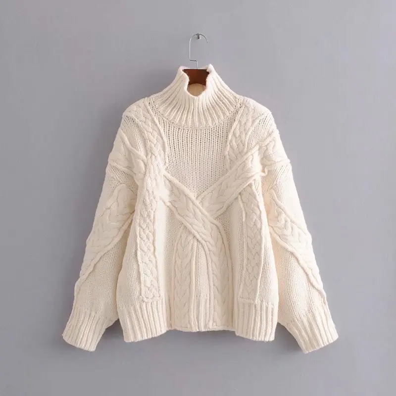 casual white woman sweater 2019 autumn-winter new fashion solid turtleneck ladies pullover elegant sweet loose nature sweaters | Женская