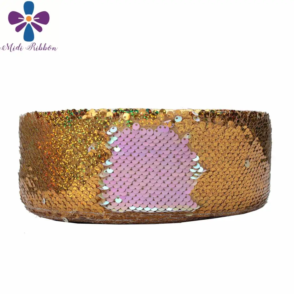 

3"75mm Solid Color Double Reversible Sequin Ribbon Rainbow Pink Hologram Gold DIY Party Decor Stock Ribbon 25yards/roll