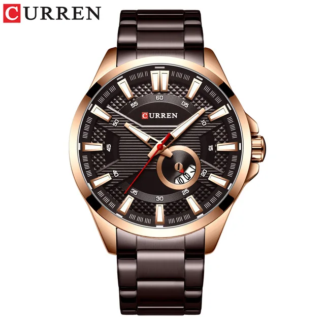 Серебристо-черные мужские часы от ведущего бренда CURREN, модные повседневные кварцевые наручные часы из нержавеющей стали, мужские часы Reloj Hombres - Цвет: coffee