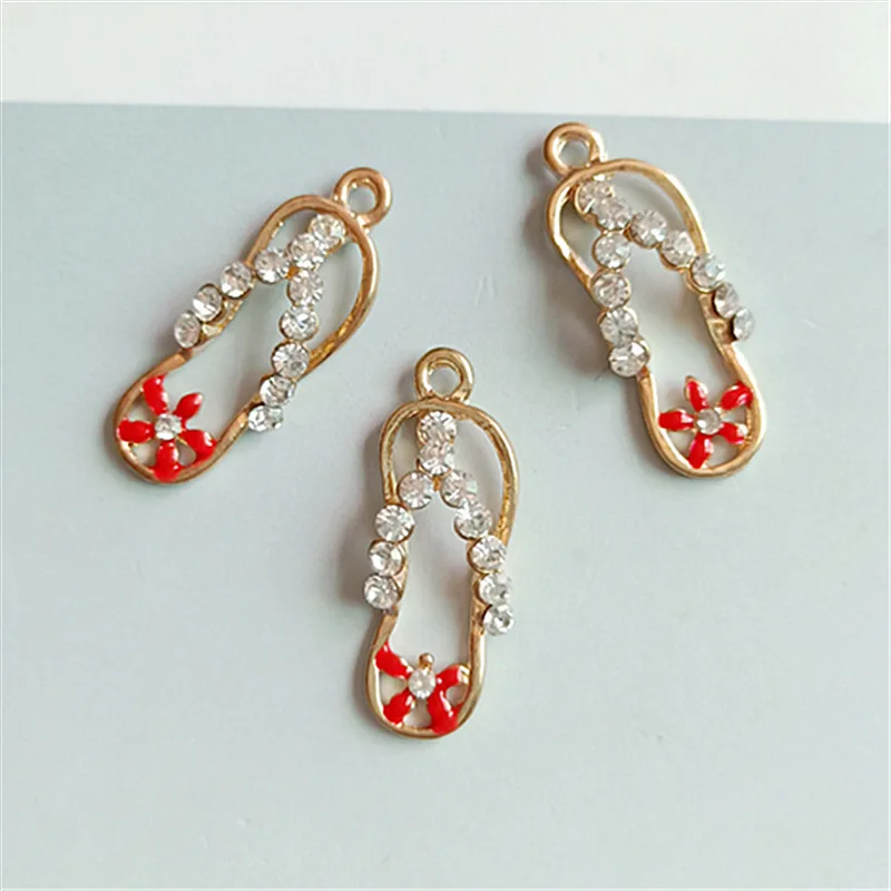 

10pcs Beautiful Flower Rhinestone Flip Flop Jewelry Charms Drop Oil Slippers Enamel Charms Earring Bracelet Keyring Charms YZ564