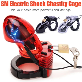 SM Electric Shock Chastity CB6000 Cock Cage Penis Lock Scrotum Bound Ring Electro Stimulator Medical Men Gay Sex Toy Accessories 1