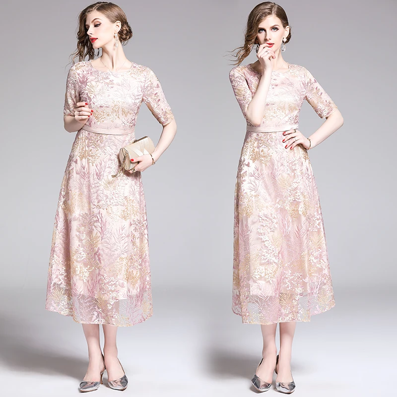 Летние сетчатые розовые вышитые платья Robe Femme Ete Для женщин миди вечерние черное платье макси Robe BLANCHE K6551