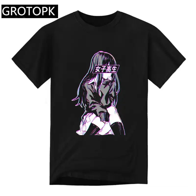 Estudante glitch triste anime japonês estético t camisa verão dos homens tshirt harajuku streetwear roupas dos homens anime camisa de algodão
