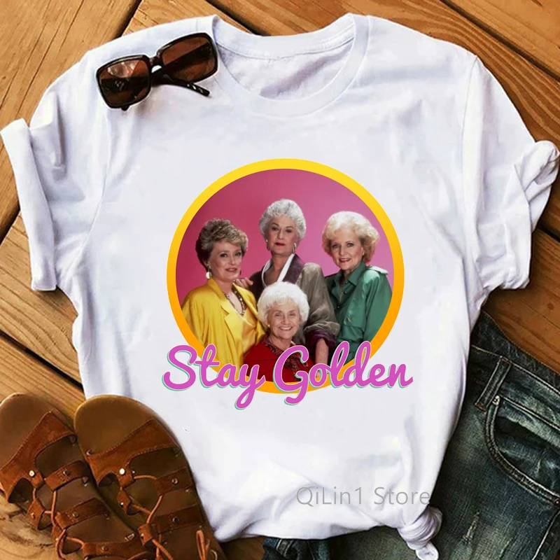 Camiseta de moda de Stay Golden para mujer, blusa blanca Vogue para mujer, Camisetas estampadas You cant Sit With Us para chica harajuku 2021