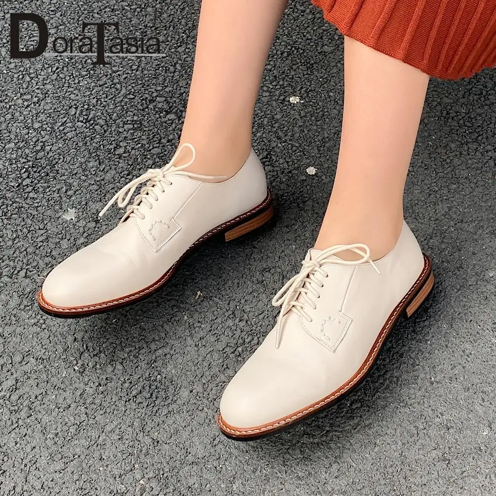 

DORATASIA New Lady Spring Office Quality Genuine Leather Pumps Casual Low Heels Pumps Women Fashion lace-up Dress Shoes Woman