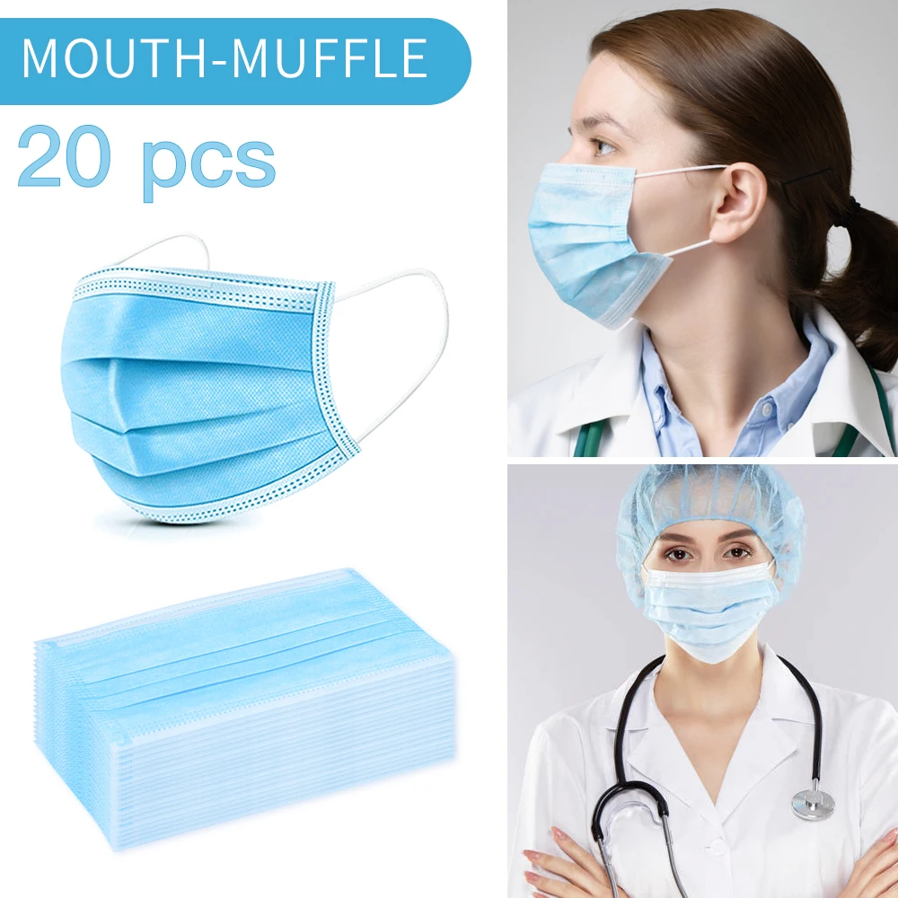 

20pcs/bag Disposable Mouth Mask Non-woven Face Mask Anti Dust Mouth Nose Cover Respirators