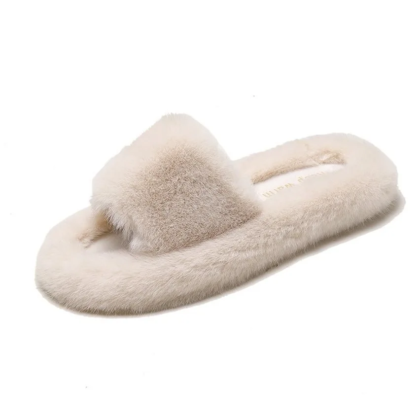 

Indoor Warm Women Slippers Plush Fur Soft Thick Bottom Autumn House Shoes Indoors Comfort Flat Casual Furry Slides for Women