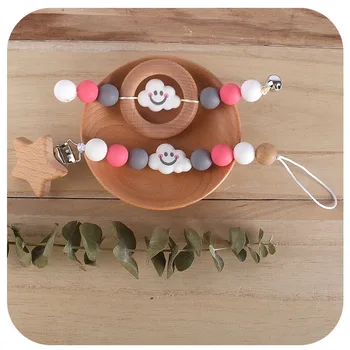 

New DIY Baby Creative Toy, Beech Wood Ring Teeth Tape Bell, Cartoon Cloud Silicone Teething Stick