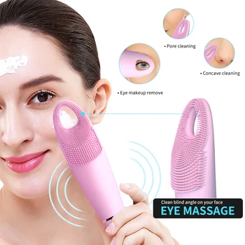 

Ultrasonic Vibration Face Washing Brush Face Cleaner Waterproof Silicone Electric Facial Cleansing Brush Professional Tools