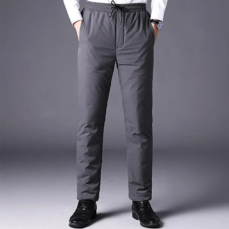 Gray 80Duck Down 4XL мужские уличные зимние белые брюки на утином пуху водонепроницаемые ветрозащитные брюки с эластичной резинкой на талии спортивные легинсы для катания на лыжах - Цвет: Gray 80Duck Down