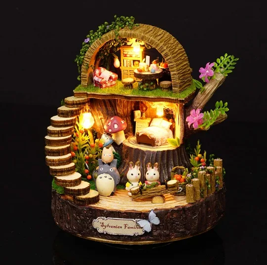 Лесной деревянный Тоторо DIY Кукольный дом украшение дома ручной работы мультяшный комплект миниатюрная домашняя сборная игрушка кукольный домик Подарочные игрушки