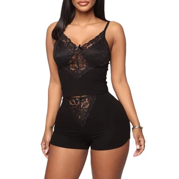 

Sexy Female V-Neck Nightwear Women Underwear Sexy Lingerie Lady Pajamas Crop Tops +Shorts Sets 2PCS Set Sleepwear