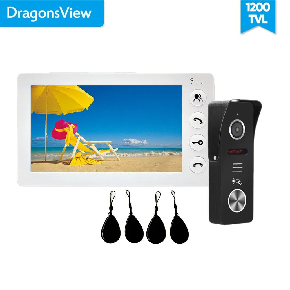 White Intercom Dragonsview 7 дюймов видеодомофон с дверной звонок камера IC карта 1200TVL День ночного видения - Цвет: White Intercom