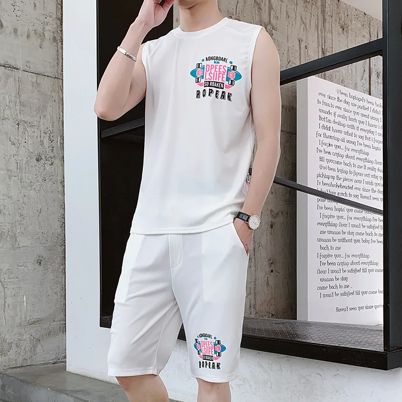 

Summer Teenager Students Handsome Sports Set Men Trend Shorts Loose Casual Shorts Fitness Shorts