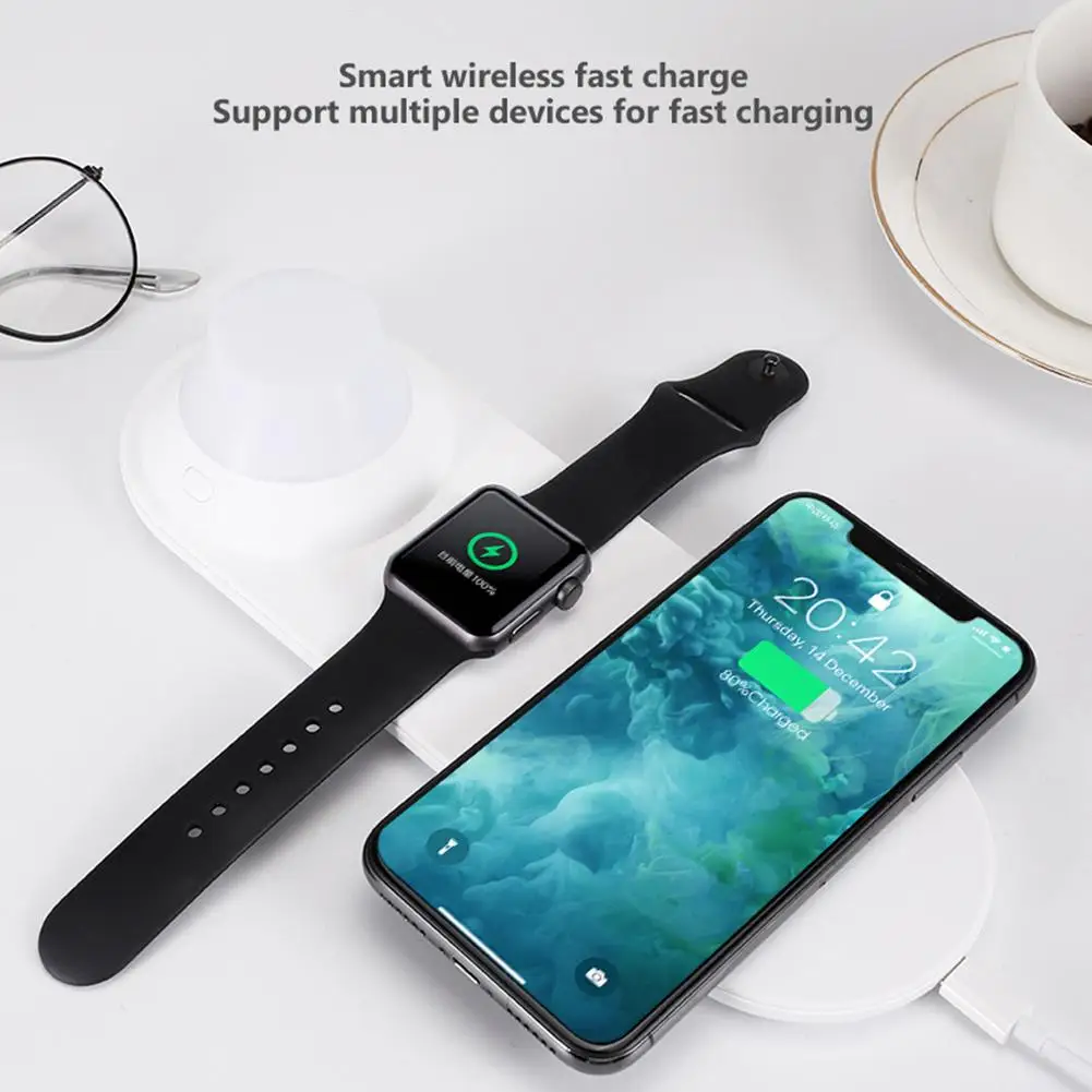 

DCAE 10W Qi Wireless Charger Fast Charging Rechargeable Charger LED Night Light Magnetic Attraction for iPhone Samsung iWatch