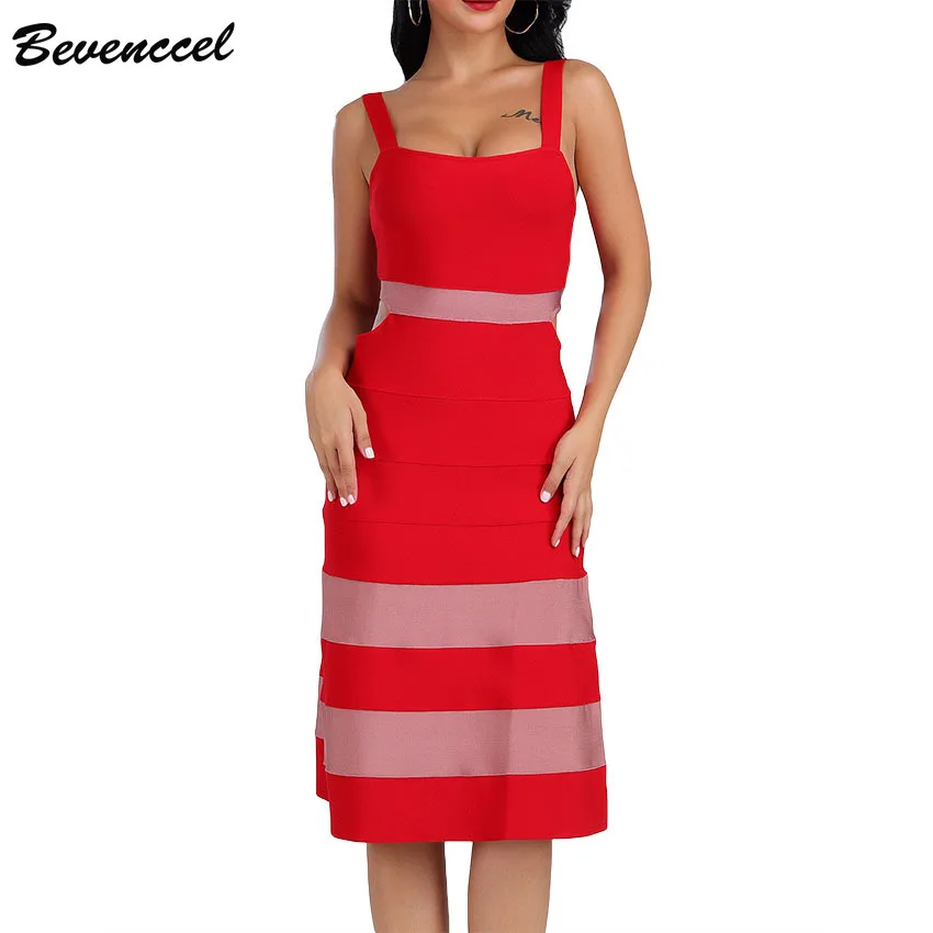 

Bevenccel New Sexy Straps Women Bodycon Bandage Dress 2019 Chic Sleeveless Elegant Evening Party Dress Vestidos Women Dress