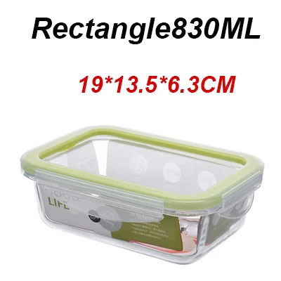 Rectangular 830ml Стеклянный Ланч-бокс подходит для нагревания в микроволновке охлажденный запаянный герметичный контейнер для еды прозрачный боросиликатный контейнер для еды - Цвет: Rectangular 830ml