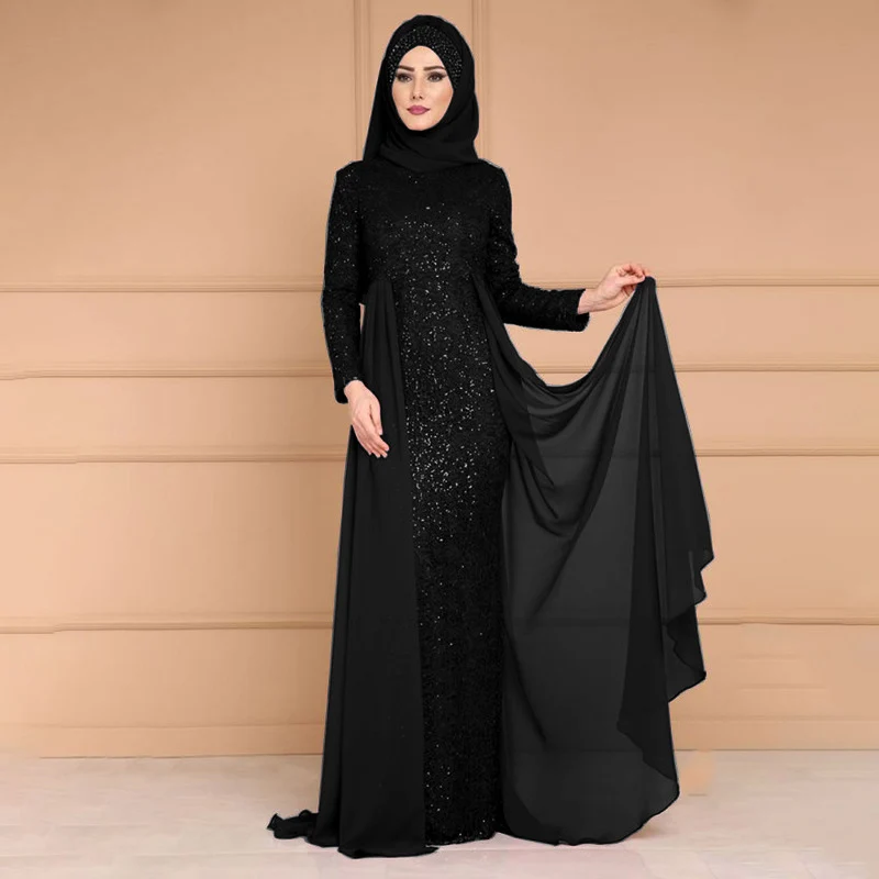 Дубай Абая для женщин djellaba femme поддельные две части Абая турецкий кафтан marocain tesettur elbise мусульманское платье мусульманская одежда - Цвет: Black