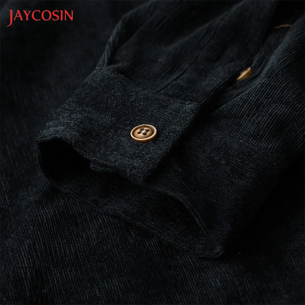 Joycosin, модная мужская рубашка, зимняя повседневная мужская одежда, вельвет, одноцветная, с длинным рукавом, мужские топы, воротник с лацканами, на пуговицах, рубашка, куртка