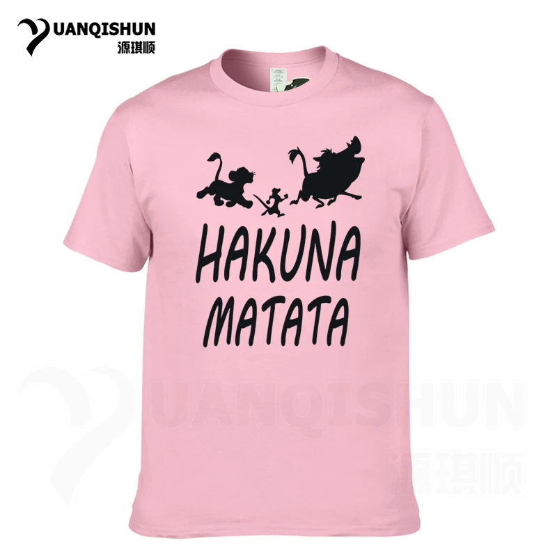 Pink YUANQISHUN Лев футболка King Акуна Матата с принтом короткий рукав Для мужчин футболка Повседневное забавные аниме Симба Пумба Тимон футболка - Цвет: Pink