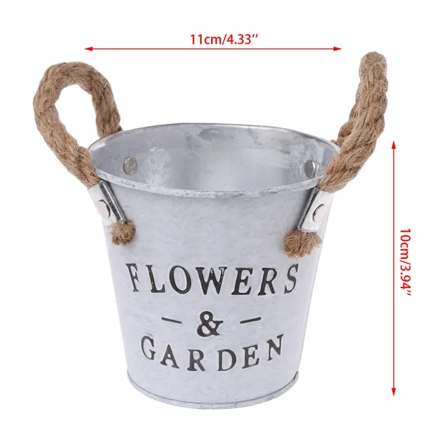 Kis Fém Vödrök Ültetvények Virág Dekoratív Vázák Kötélfogantyúkkal - Image 6