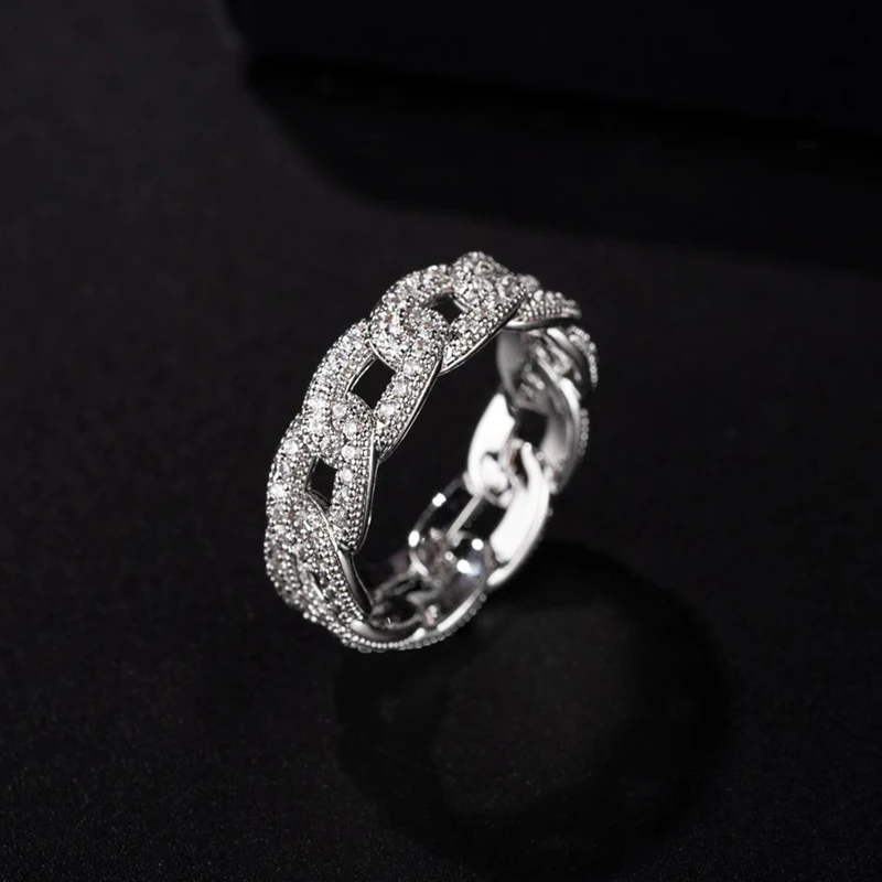 Full Cubic Zirconia Thick Chain Hollow Finger Ring for Women Silver Zircon Rings Fashion Jewelry Gifts | Украшения и аксессуары