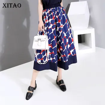 

XITAO High Waist Wide Leg Pants Women Print Pattern Elastic Waist 2020 Autumn Patchwork Small Fresh Minority Pants ZP1583