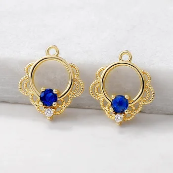 

4PCS 13x15MM Hole 1MM 24K Gold Color Brass with Zircon Hollow Flower Charm Pendants for DIY Jewelry Making Findings Accessories