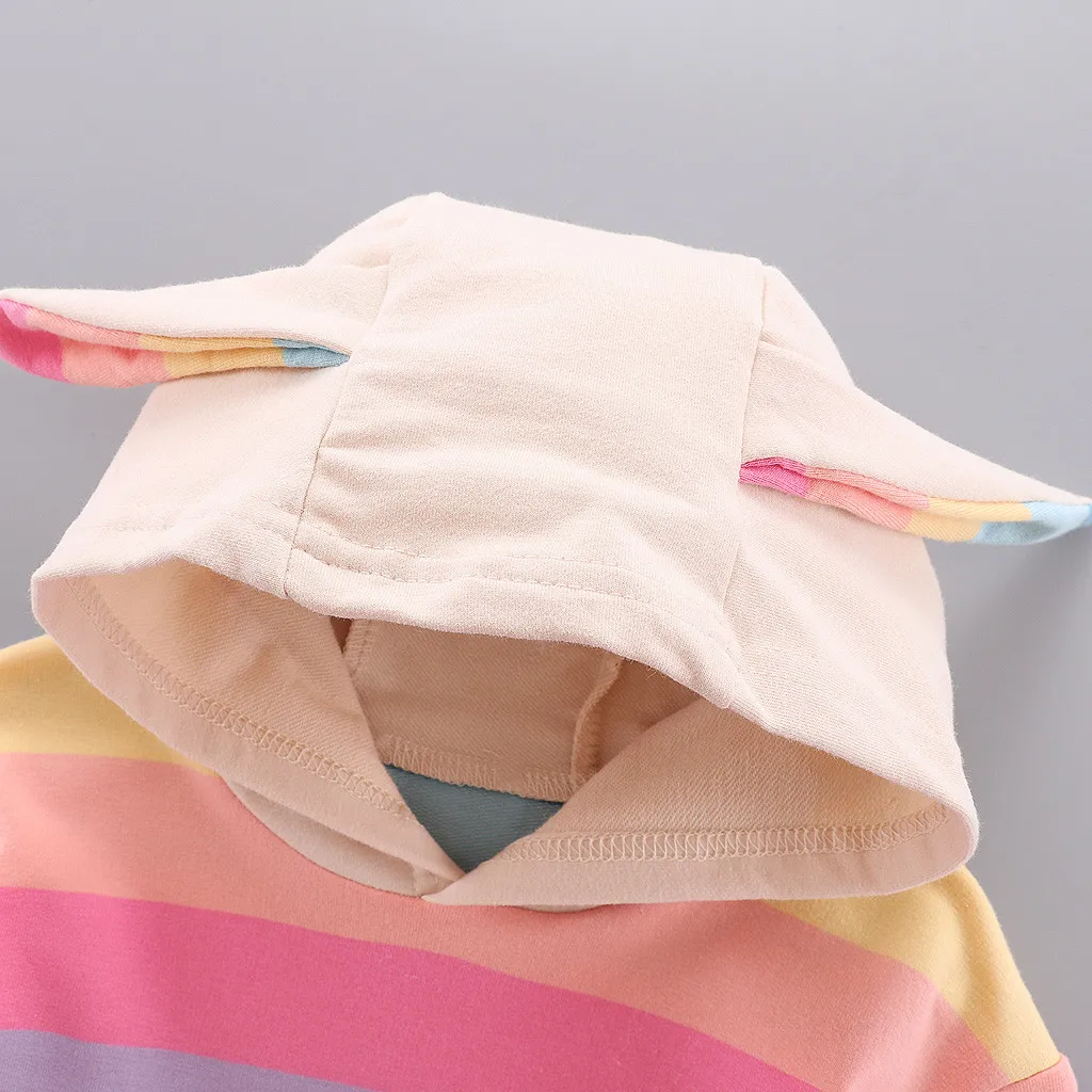 TELOTUNY Infant Clothing Autumn Winter Baby Hoodies For Baby Girls Boys Ranibow 3D Rabbite Ear Printed Newborn Clothes 822
