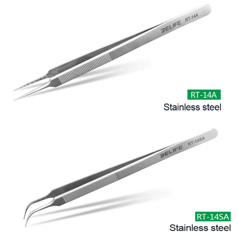 RELIFE RT-14A/14SA High Precision Stainless Steel Tweezers Curved and Straight Forceps For Electronic Cell Phone Repair Tool