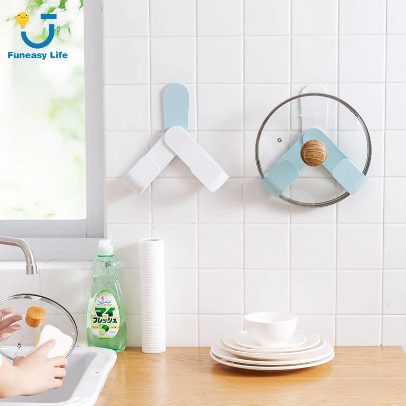 

Punch-free Spin Kitchen Pot Pan Shell Cover Sucker Tool Cover Storage Rack Wall Mounted Kitchen Cooking Utensil Tool Organizer