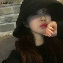 Панамы женские летние черные элегантные винтажные шляпы с широкими полями, подходящие ко всему, модные шляпы для девушек и женщин, корейский стиль, мягкие, высокое качество, шикарные