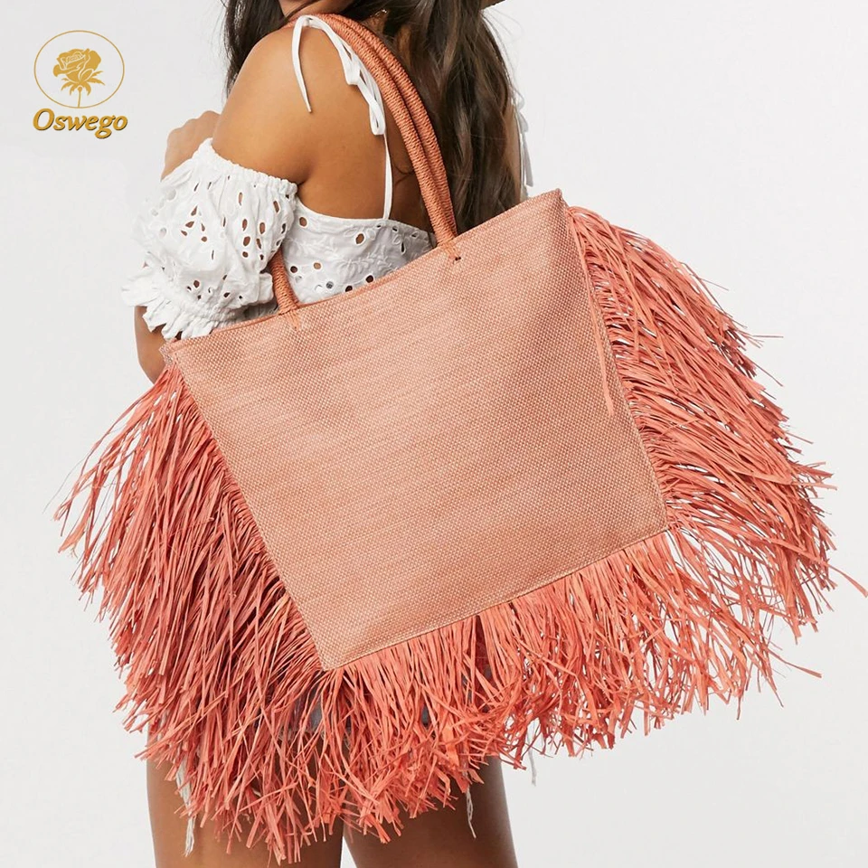 Straw beach bag tassels Clearance