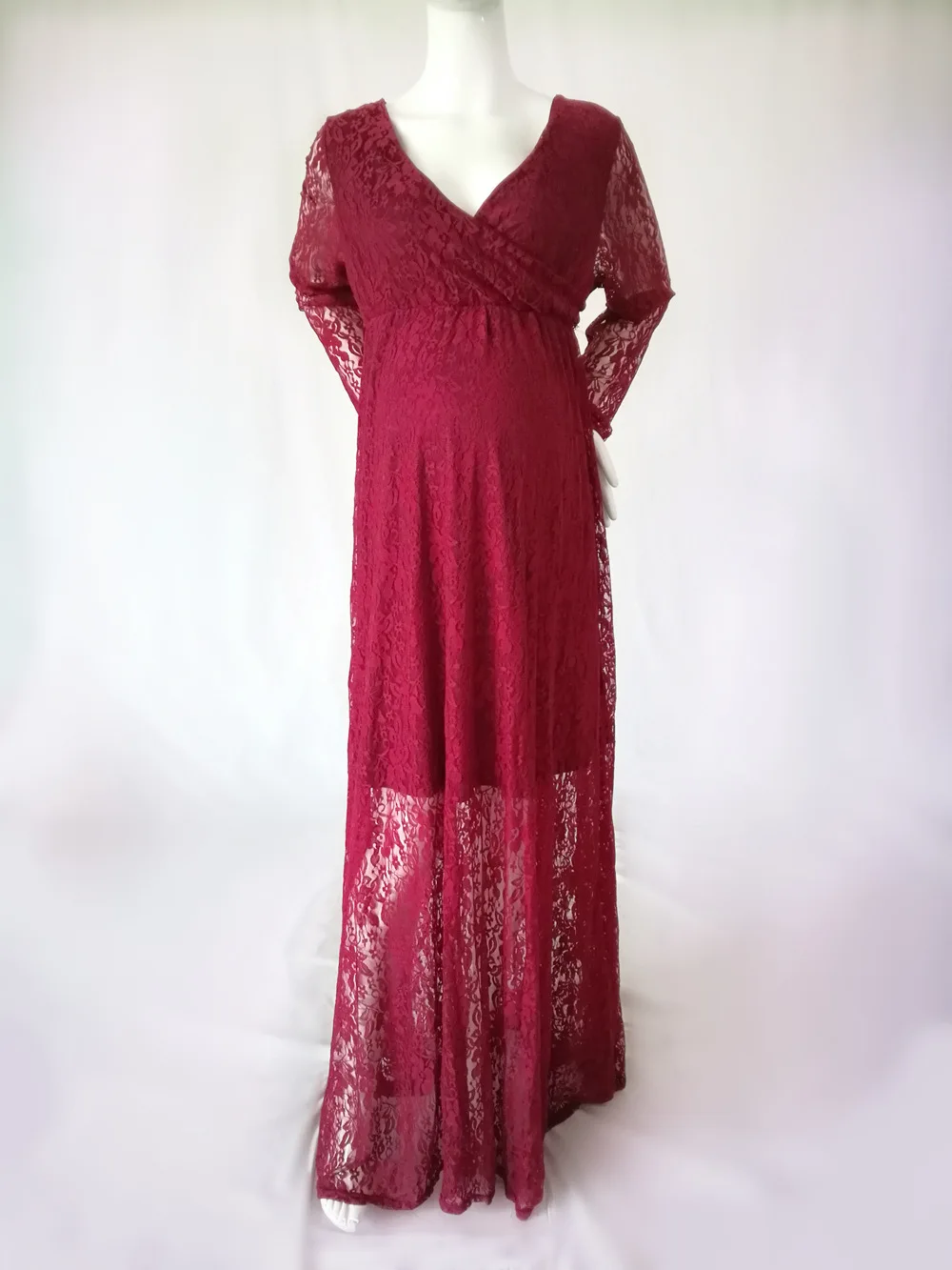 AliExpress Amazon Pregnant Women Filming Photo Dress V-neck Lace Pregnant Mother Photo Shoot Long Skirts Large Size 7201