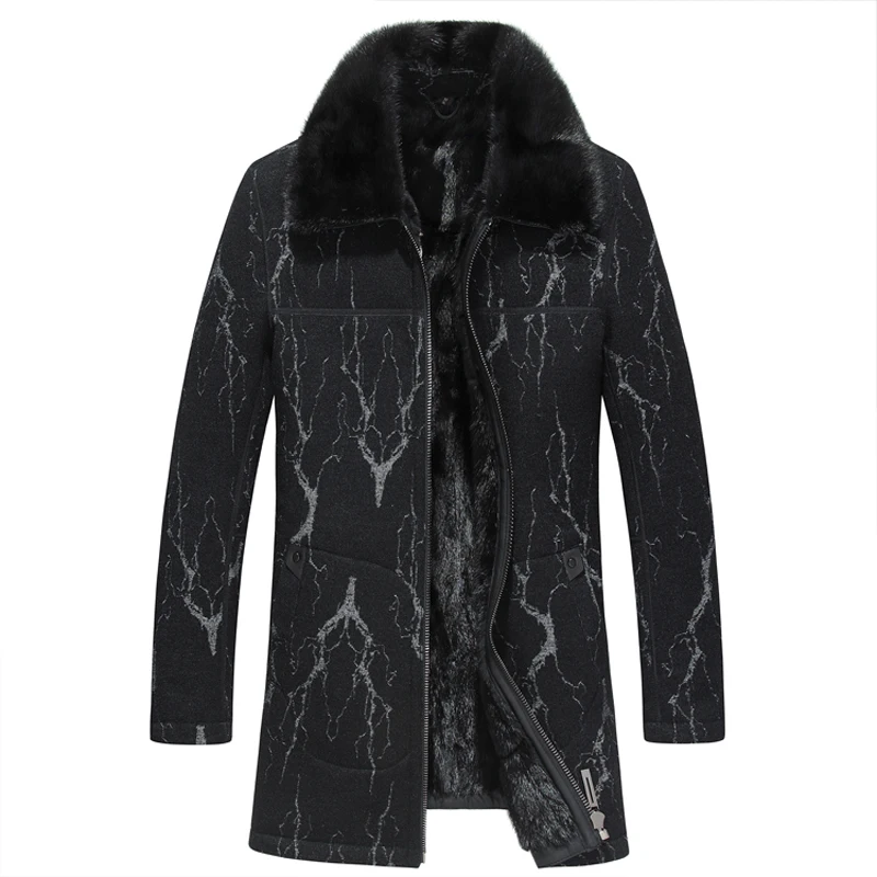 Мужская Зимняя шерстяная теплая тонкая норковая Меховая куртка на молнии Мужская Черная Стильная Толстая Повседневная брендовая куртка новая - Цвет: Черный