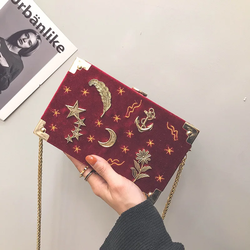 WOBAG/женские вечерние сумки-клатчи с цепочкой, Вельветовая металлическая коробочка для украшений, мини-сумка через плечо, сумка-мессенджер