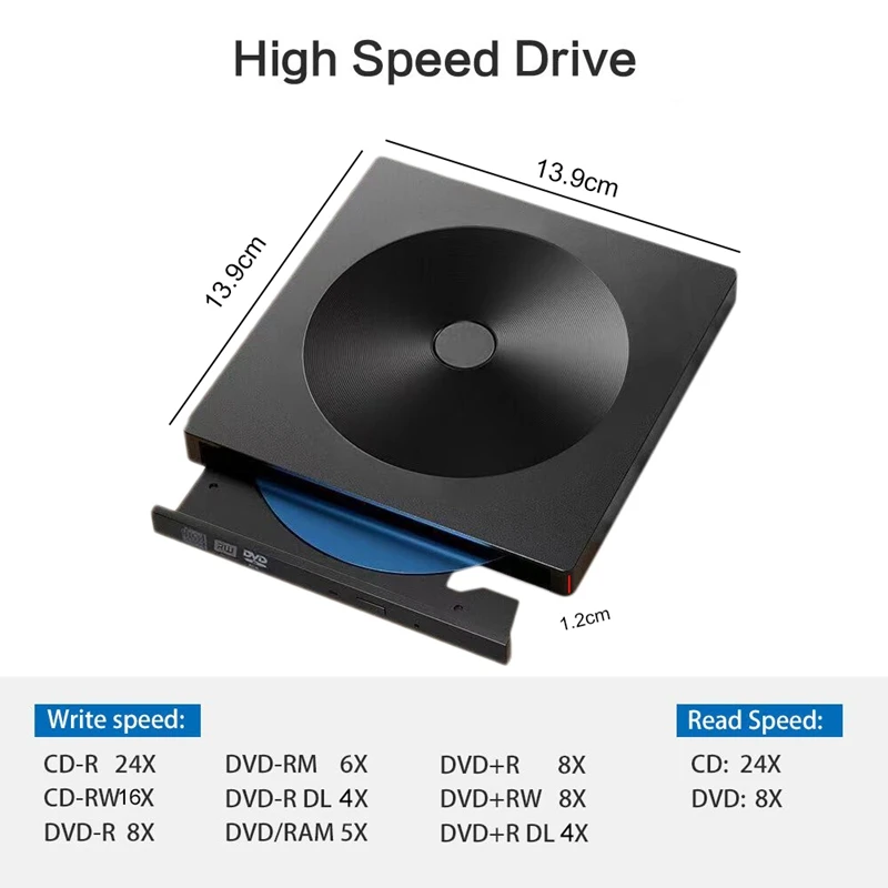 Внешний CD DVD привод, Тип C USB 3,0 Портативный внешний CD DVD привод горелки совместим с Mac/Windows оптический привод CD DVD-RW W