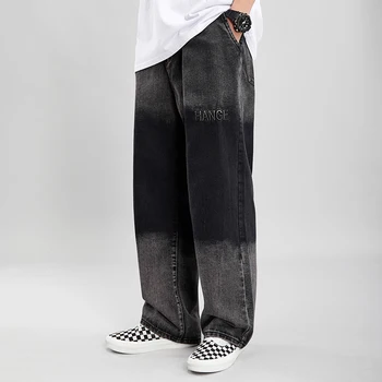 

Tie-dye Black Gradient Jeans Men's Washed Dark Jeans Baggy Denim Trousers Men Lazy Wide-Leg Pants
