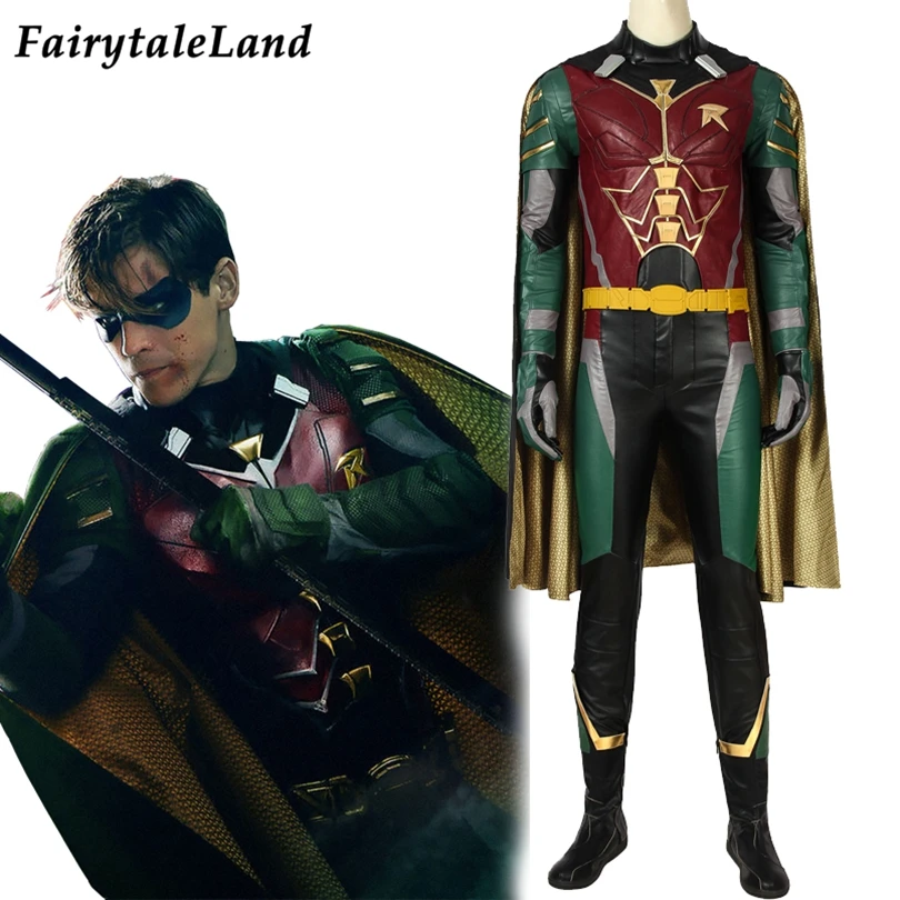 Titans Robin Costume Halloween Cosplay Dick Grayson Nightwing Battle Outfit Fancy Superhero Party Suit Boots Custom Made |