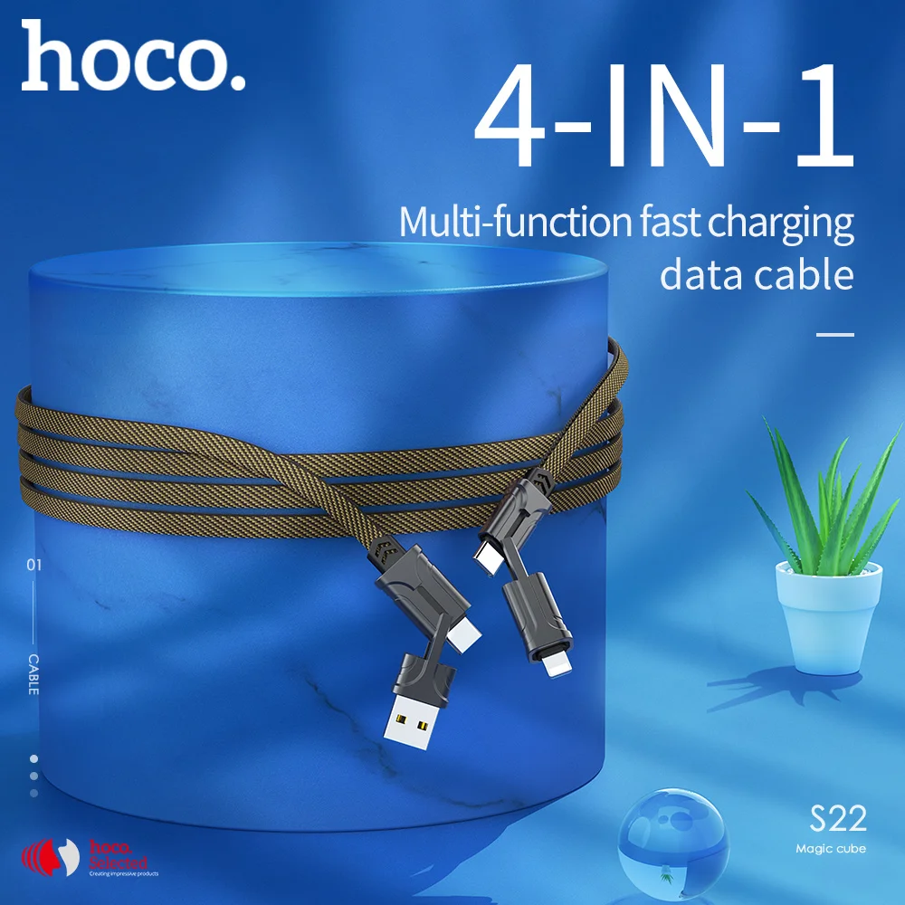 HOCO 4 в 1 кабель для быстрой зарядки USB-type C металлический кабель для синхронизации данных PD Быстрая зарядка USB-C-type-C провод для iOS Android iPhone