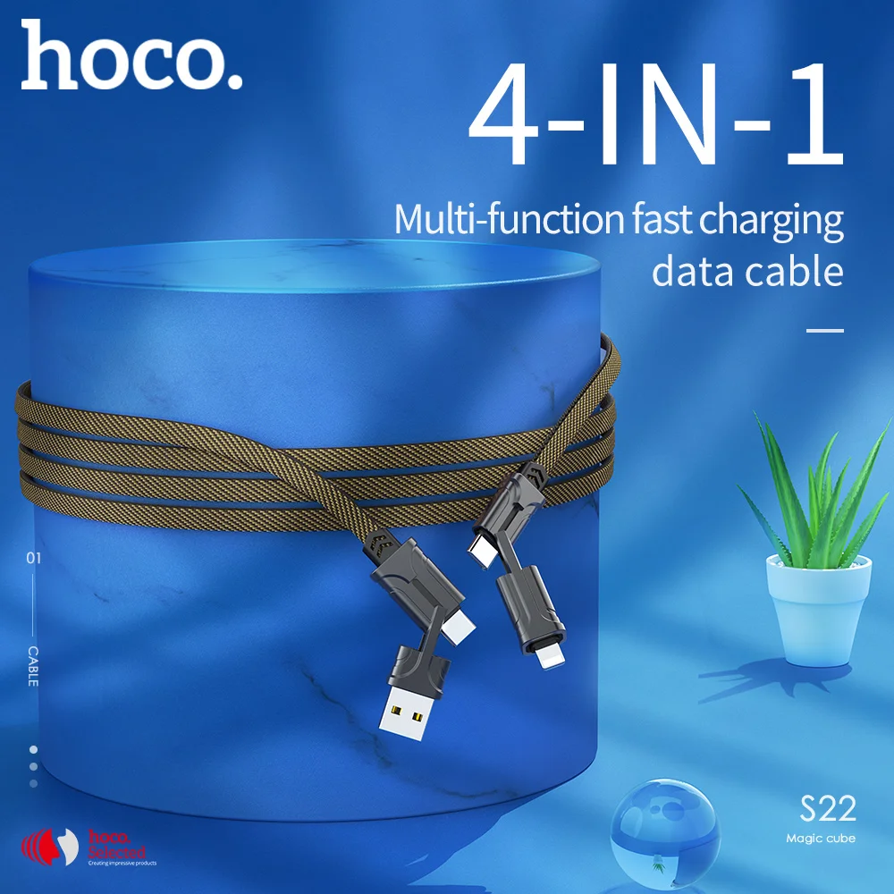 Кабель USB Type C HOCO 4 в 1 металлический кабель для быстрой зарядки PD 60 Вт провод Samsung
