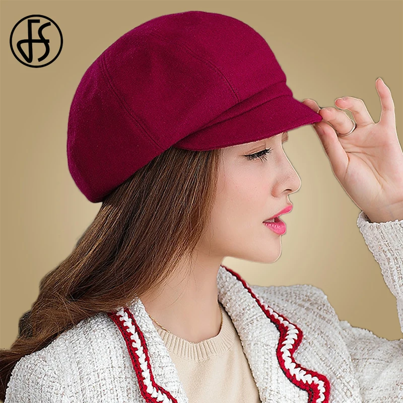 FS однотонная одноцветная восьмиугольная шапка для женщин осенне зимняя Кепка