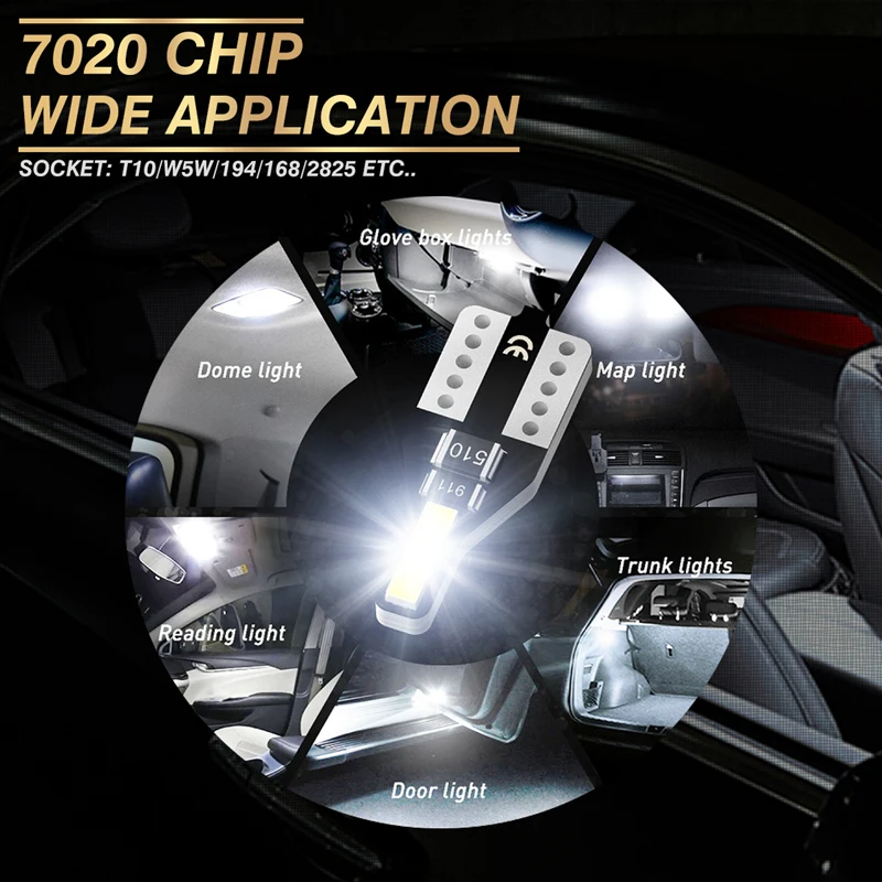 2 шт. T10 W5W светодиодный 168 194 7020 SMD лампочка для салона автомобиля Карта светильник для peugeot 307 206 308 407 207 4008 Mazda 3 6 CX-5 323 5 2 CX5